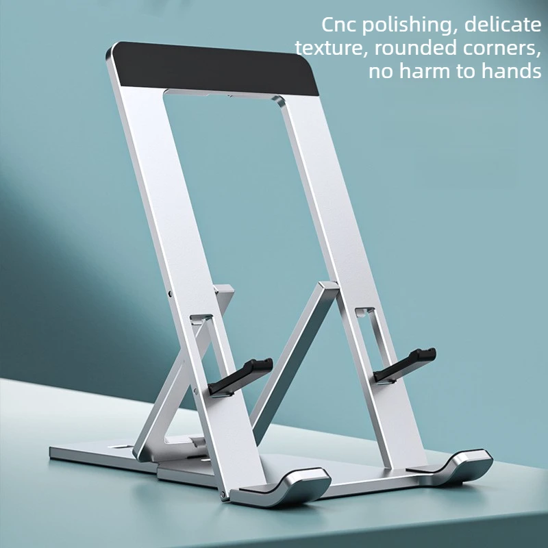Foldable Aluminum Phone Tablet Stand with Five Angle Levels, Triangle Support, Charging Port Access plus Laptop Storage Function