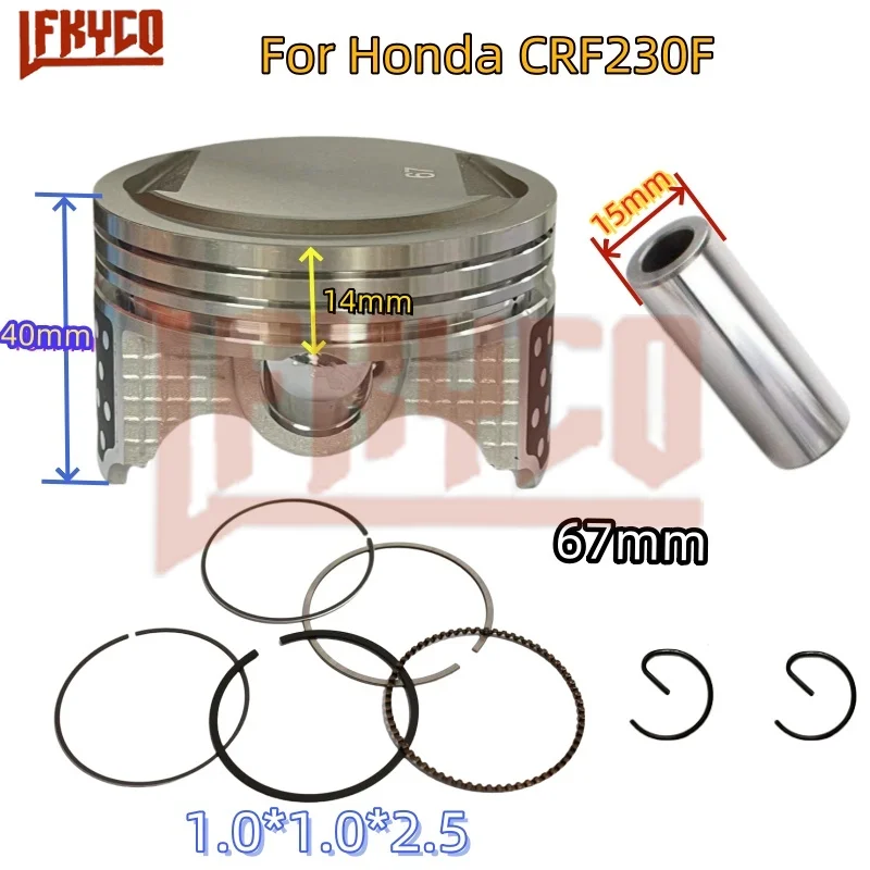 Część silnika 67 mm do Honda CRF230 F CRF 230F CRF230F 233CC 2007-2015 Kuty sworzeń tłokowy cylindra 15 pierścieni Zestaw akcesoriów motocyklowych