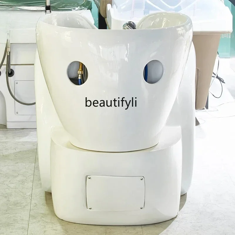理髪店用シャンプーチェア、美容院用セラミック洗面器付きフラッシングベッド、美容院用半臥位チェア