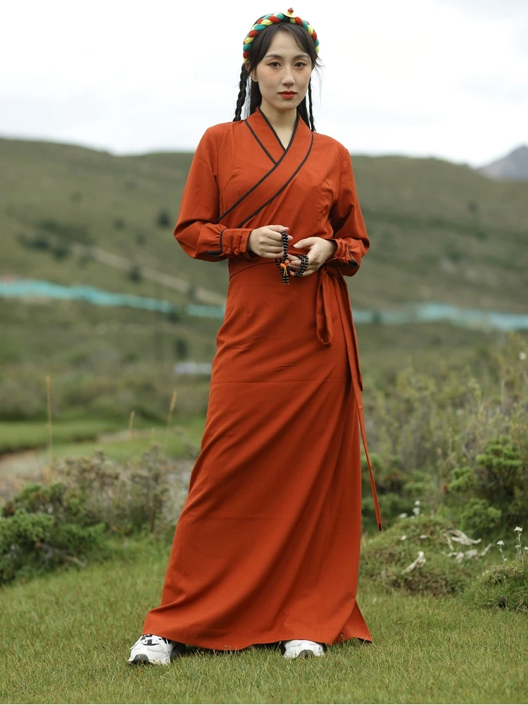 Tibetan Clothing Women's Tibetan Robe Long Dress Long Sleeve Spring and Autumn Dance Costume Dress Women