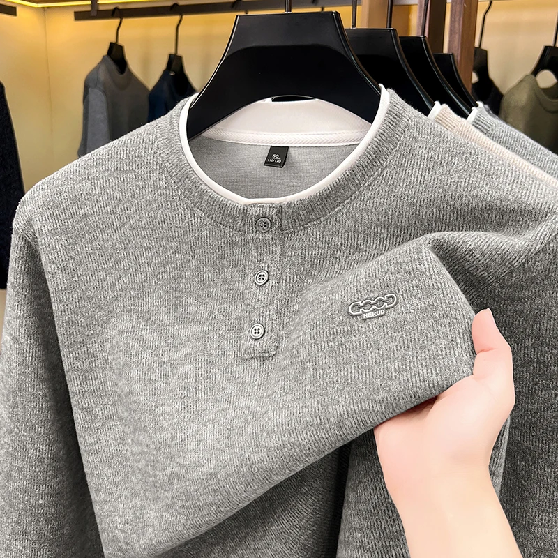 Exquisiter bestickter Herren-Langarm-Pullover, Luxusmarke, Herbst, Baumwolle, Rundhals-Pullover, Strickware, modische Freizeitkleidung für Herren – Detail 9