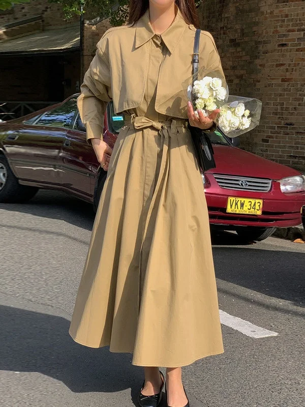 Retro Chic Waist-Cinching Slimming Single-Button Coat Women's Autumn Long Design Sensation Outerwear Korean Style Regular Fit