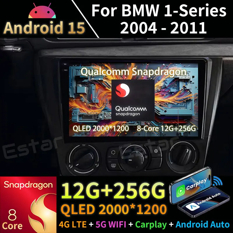 Android 15 Car Radio For BMW 1-Series E88 E82 E81 E87 2004 - 2011 Multimedia Head Unit DVD Carplay Player Navigation Stereo QLED