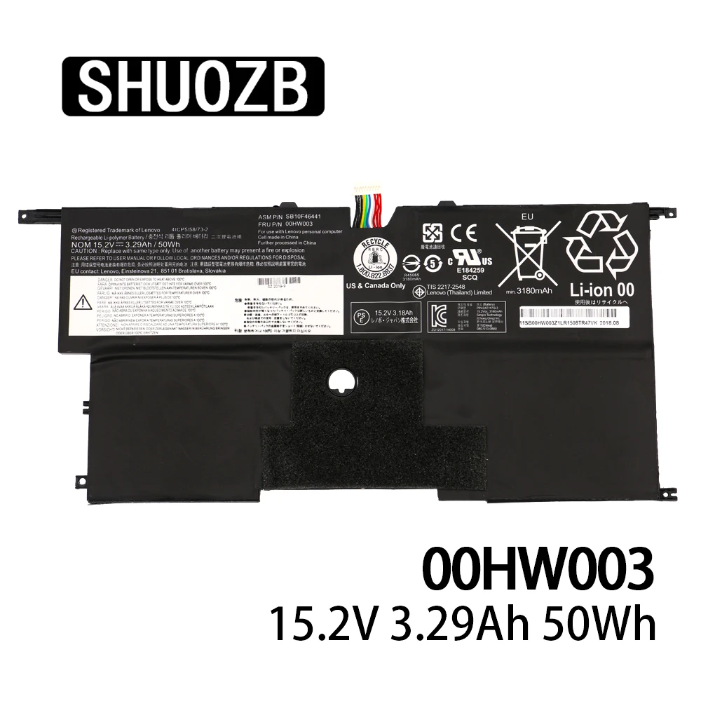 

00HW003 Laptop Battery For Lenovo ThinkPad X1 Carbon Gen3 2015 00HW002 SB10F46441 SB10F46440 45N1700 15.2V 50Wh 3290mAh SHUOZB