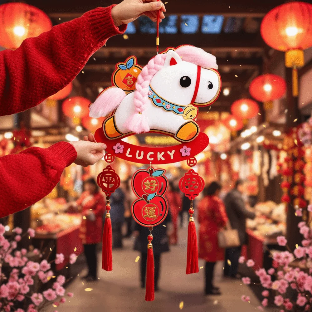 

3D Horse Year Pendant Handmade Traditional New Year Door Decoration Cartoon Exquisite Spring Festival Ornament