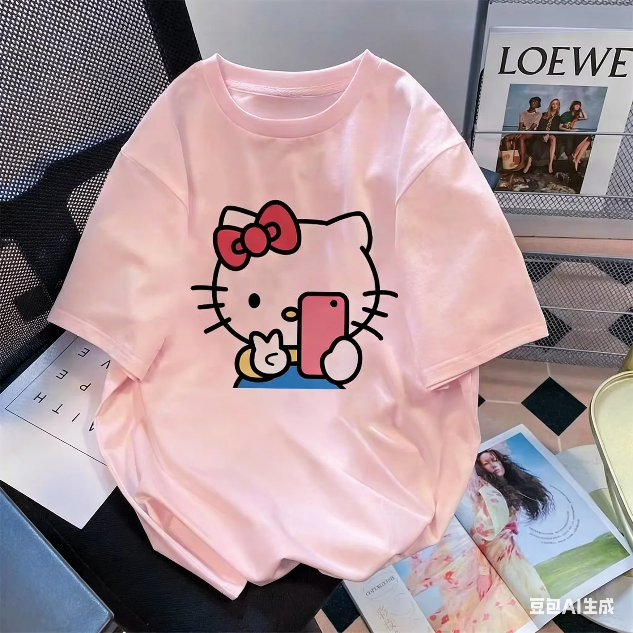

Plus Size Cute Hellokitty Design Printed T-shirts Summer Fashion High Quality Short Sleeved Casual Sports Loose Pullover Tops