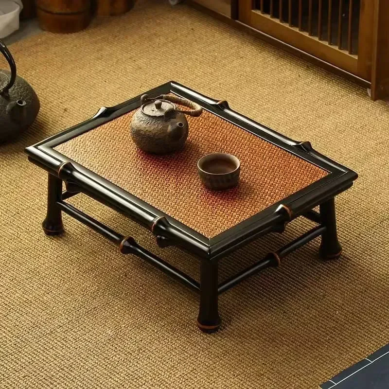 Small Chinese Style Tea Table Bamboo Surface Low Coffee Table for Tatami Bay Window Kang Room Tea Set Storage Dry Battery