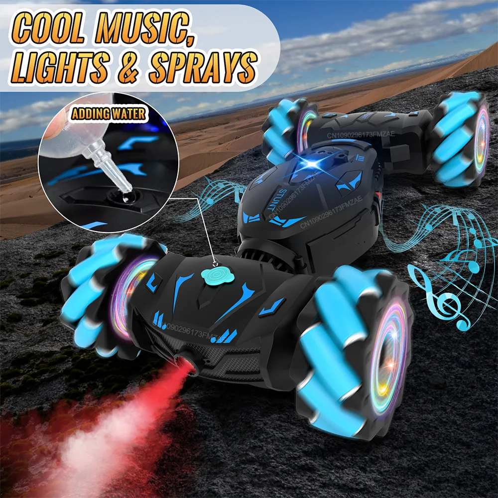 Pristar RC Cars Gesture Sensing Stunt Car Cadeaus voor jongens Double 360 °   Draai 4WD afstandsbediening autospeelgoed met spuitlichten muziek