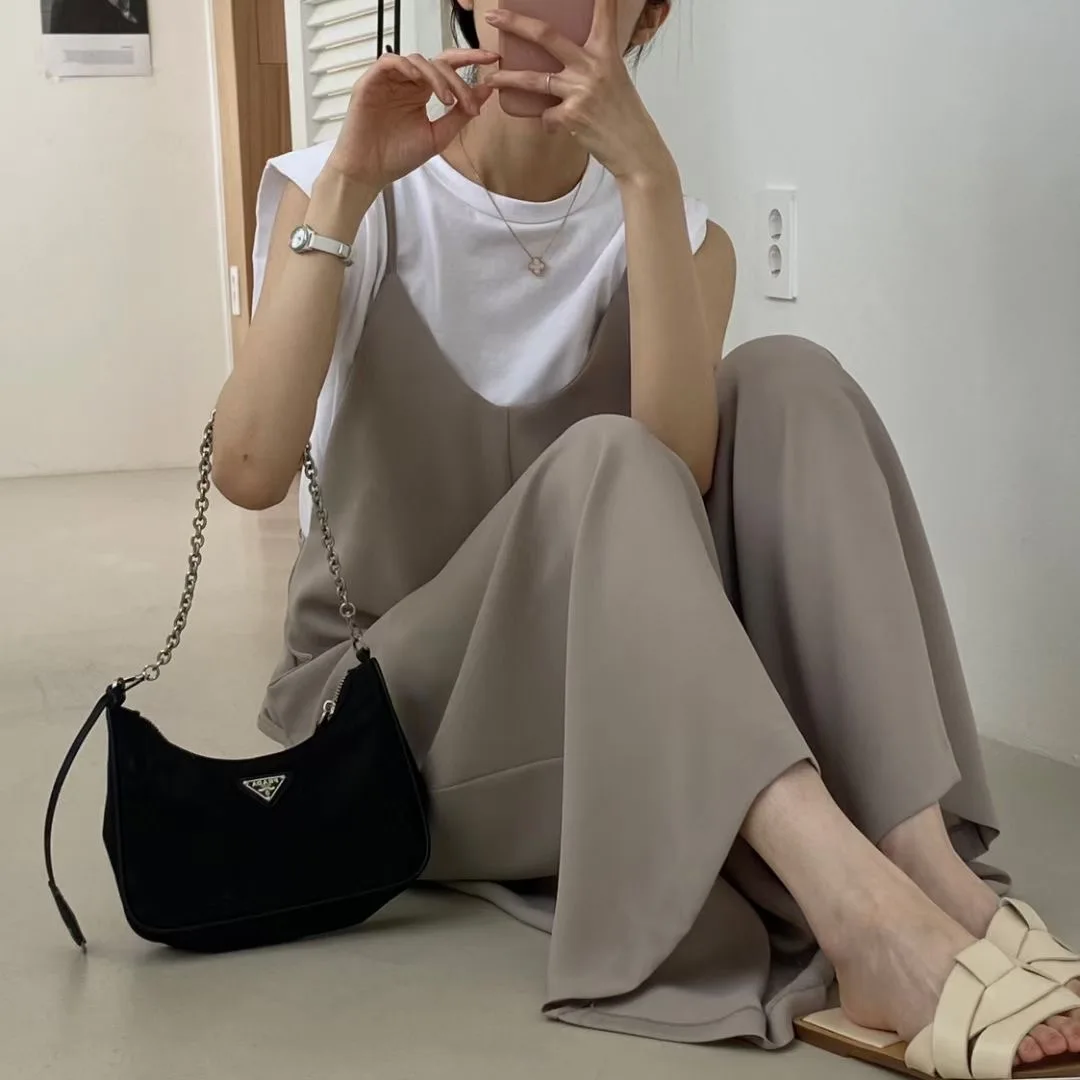 Pantalon d'été polyvalent, ample, amincissant, à bretelles, décontracté, une pièce, pour les déplacements, taille haute, pour femmes