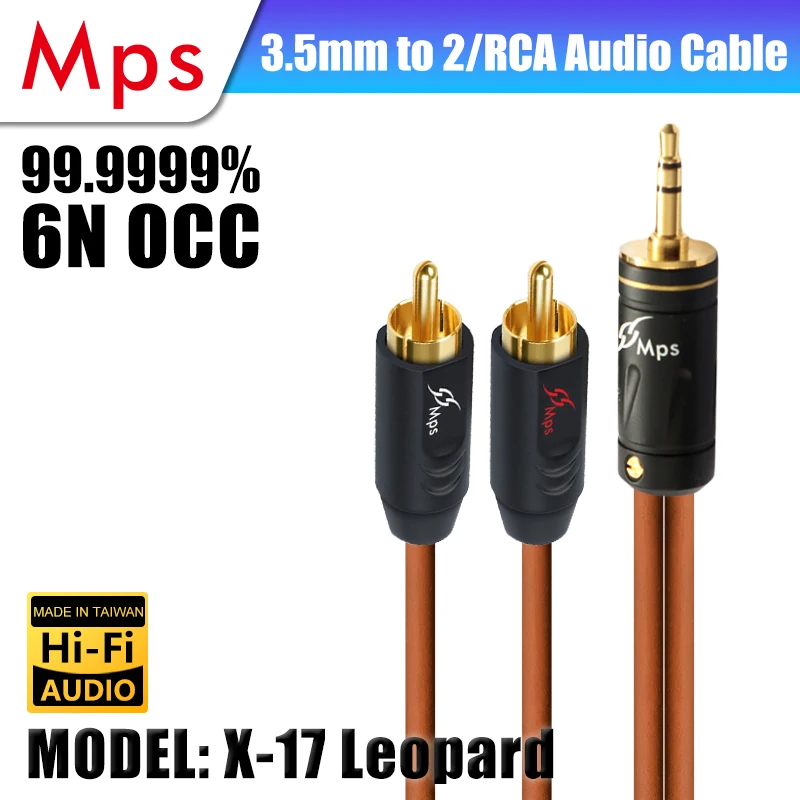 HiFi MPS X-17 Leopard 99.9999% OCC+4K Gold Plated Plug 3.5mm 1 to 2 RCA audio type-c male to 2 RAC male Speaker cable