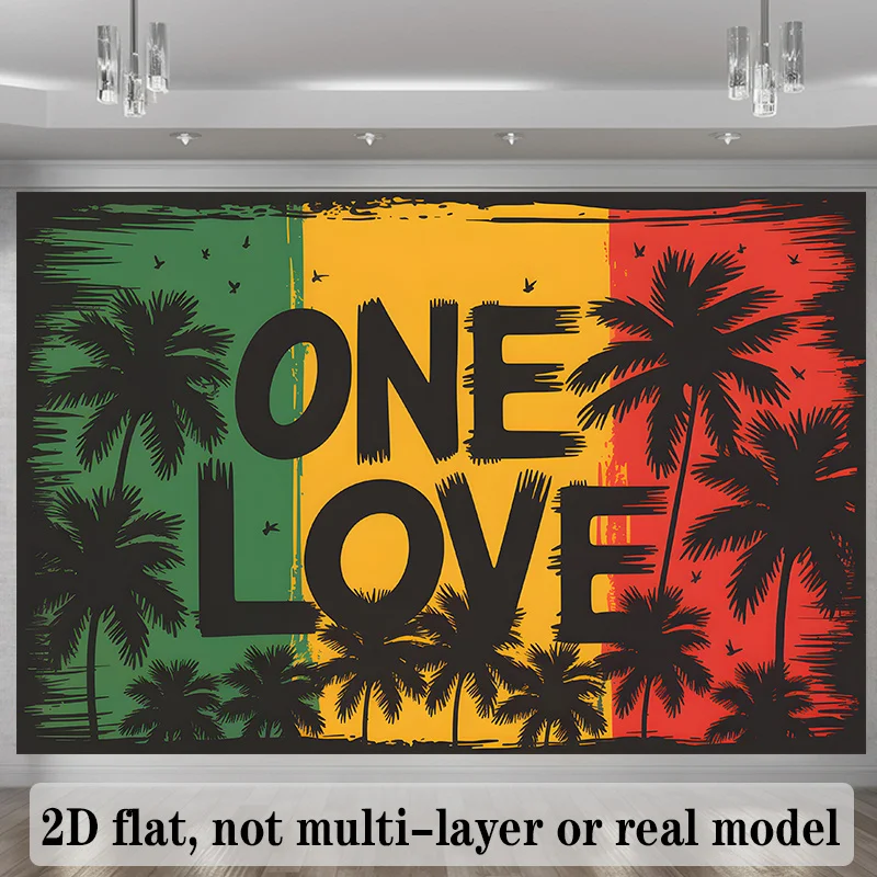Rasta One Love Palm Tree Reggae Tapestry 2D Flat Printing Wall Hanging Backdrop for Dorm Room Party Decor Jamaica Style Art