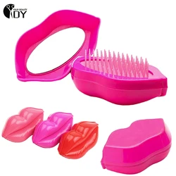 Creative 2 In 1 Lip Shaped Comb With Makeup Mirror Portable Pocket Size Hair Brush Salon Styling Useful Hair Styling Tool Comb