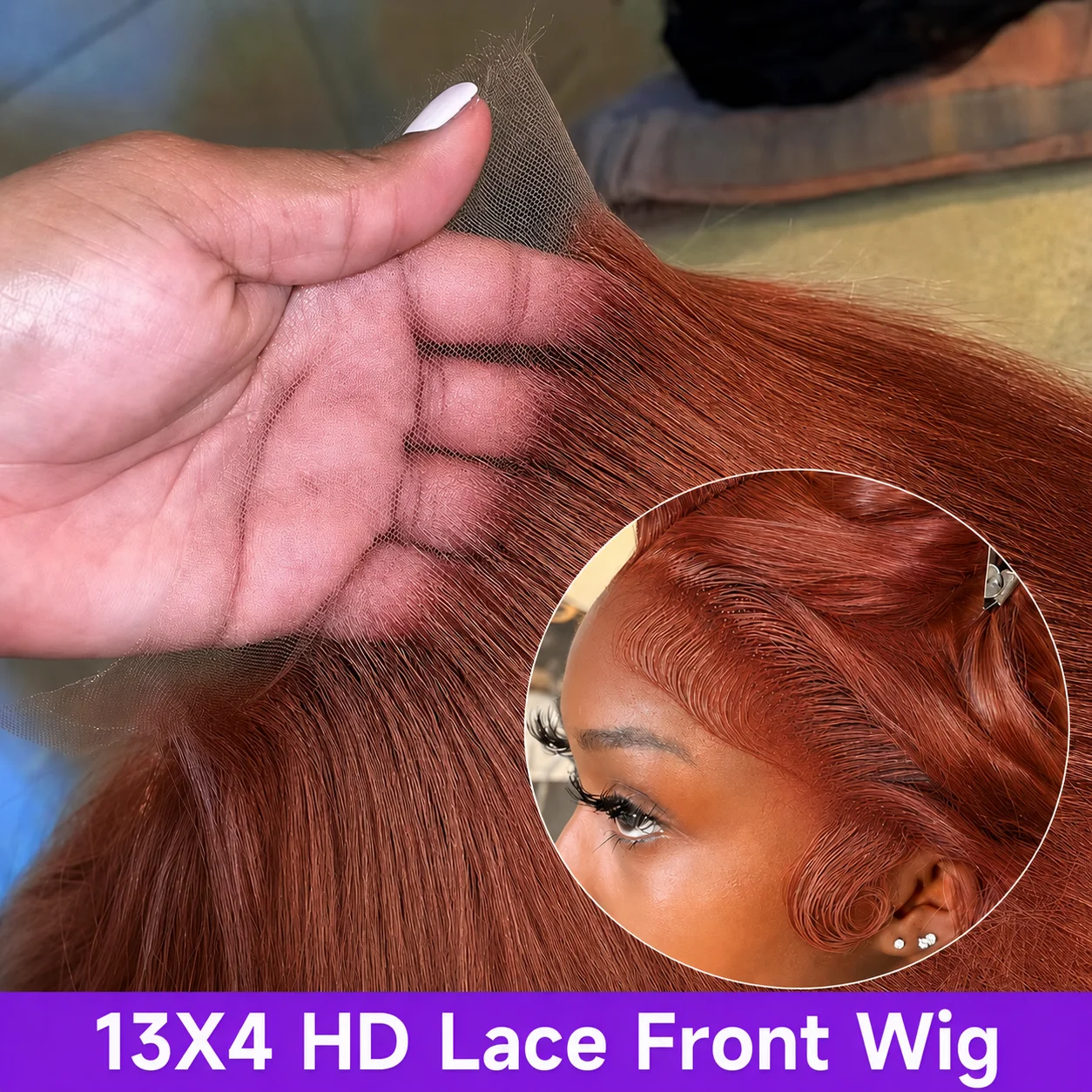 Reddish Brown Lace Front Wigs Human Hair Bone Straight 13x4 HD Transparent Lace Frontal Wig 33# Auburn Brown Brazilian Human Hair Glueless Colored Wig Pre Plucked Natural Hairline Long Straight Wig for Women