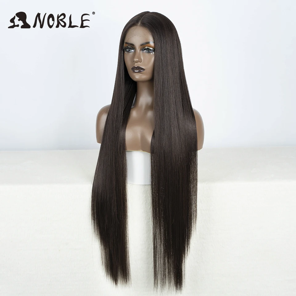 Noble-Peluca de cabello sintético con malla frontal para mujer, cabellera larga y recta de 38 pulgadas, color rubio degradado, ideal para Cosplay