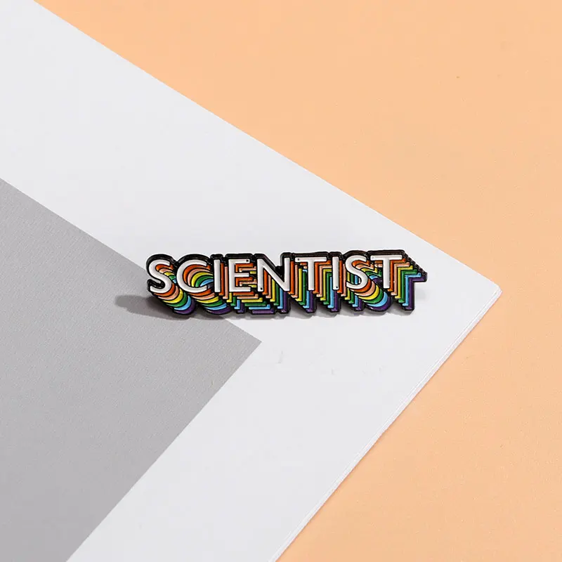 Funny Rainbow Scientist Enamel Brooches Cute Colorful Letter Lapel Pins Identity Badge