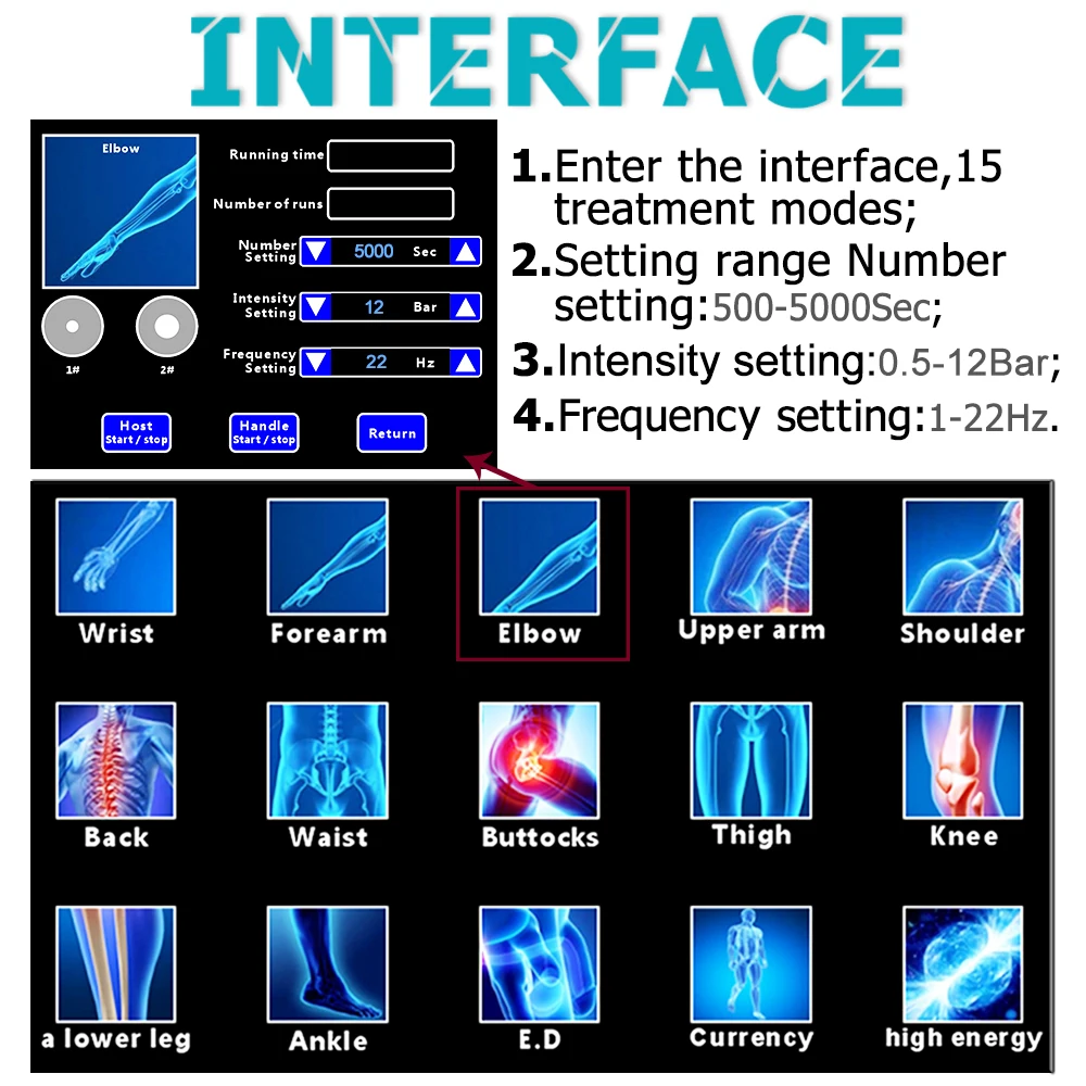 12 Bar Shockwave Therapy Machine For ED Treatment Pain Relief Professional Pneumatic Shock Wave Body Massager Health Care