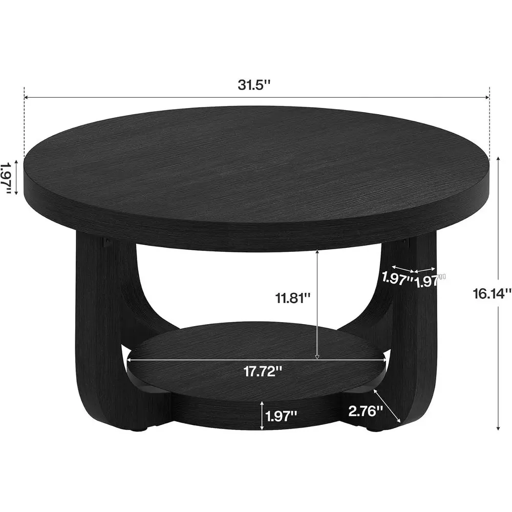 Round Coee Table, 2-Tier Circle Coee Table with Storage, ern Wooden Accent Center Table or Living Room, Thick Tabletop & Base, B