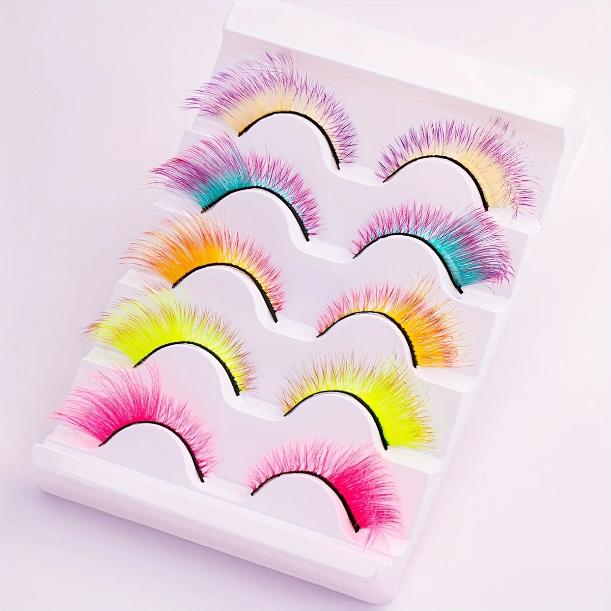 5 Pairs Colored Lashes Cat Eye False Lashes Faux Mink Lashes With Color Natural Fluffy Eyelashes suited Cosplay Makeup Tool