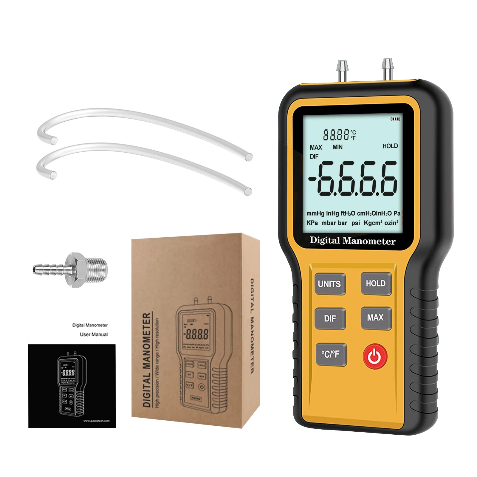 

Digital Manometer HVAC Air Pressure Gauge Differential Pressure Meter 3 Ranges psi for Gas System Ventilation Testing Tool