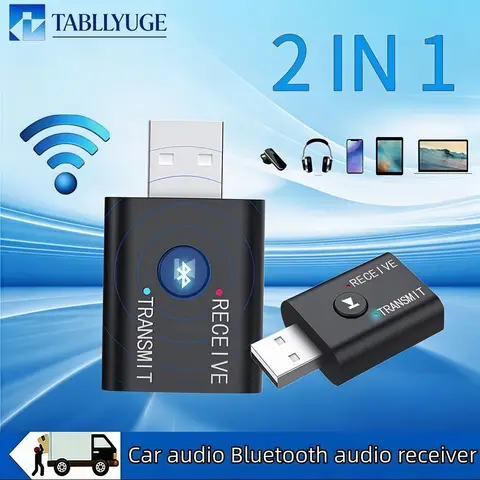 USB Bluetooth 5.0 Adapter 2 in 1 Transmitter Receiver 3.5mm AUX Wireless Audio Dongle Handsfree Call For Car TV Speaker PC Mouse