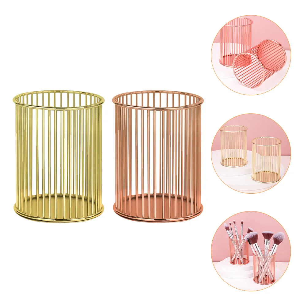 2 個鉄ペンホルダーブラシオーガナイザー丸型収納容器化粧ブラシペン箸デスクトップホームオフィス用