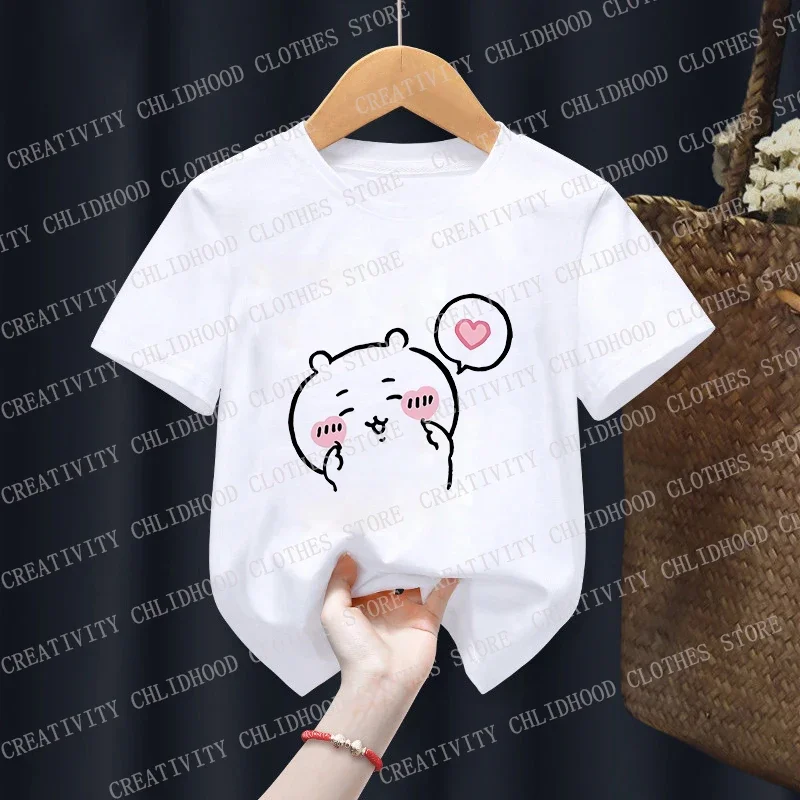 Children T-Shirt C-Chiikawas Kawaii Cartoons Kids Tee Shirts Anime Casual Clothes Boy Girl Tops Cute expression Short sleeved