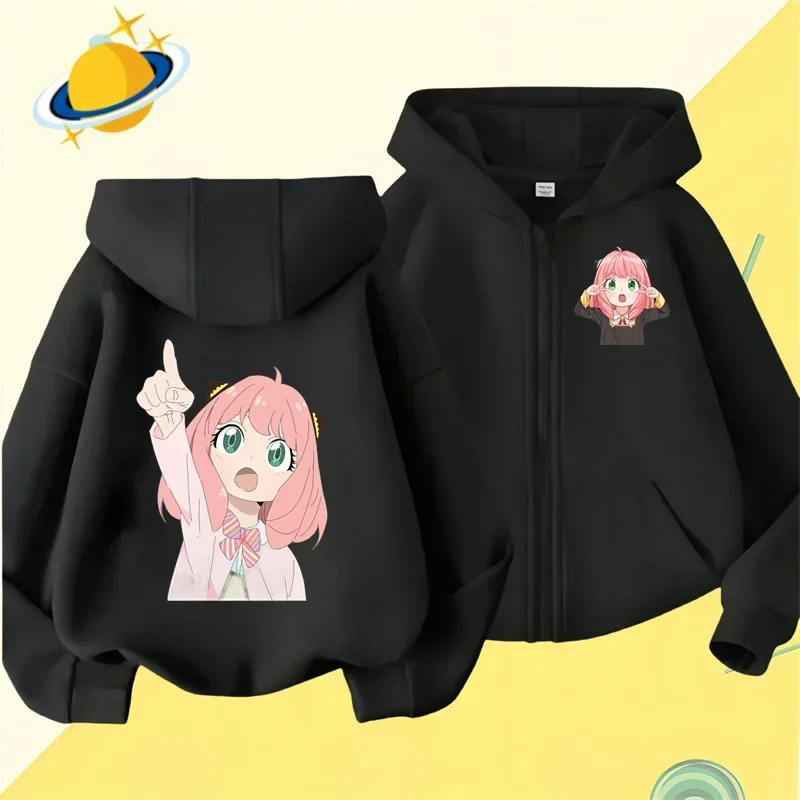 Anime Spy X Family Kids zipper hoodie Cartoon print Autumn/Winter long-sleeved sweatshirt casual top boys girls Kawaii clothing