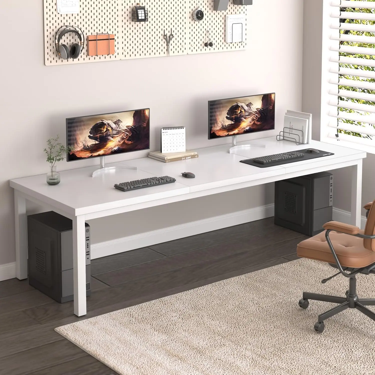 78.7 Inch Computer Desk With Thick Tabletop, Gaming Desk For 2 People, Study Workstation For Home Office, White, Customized