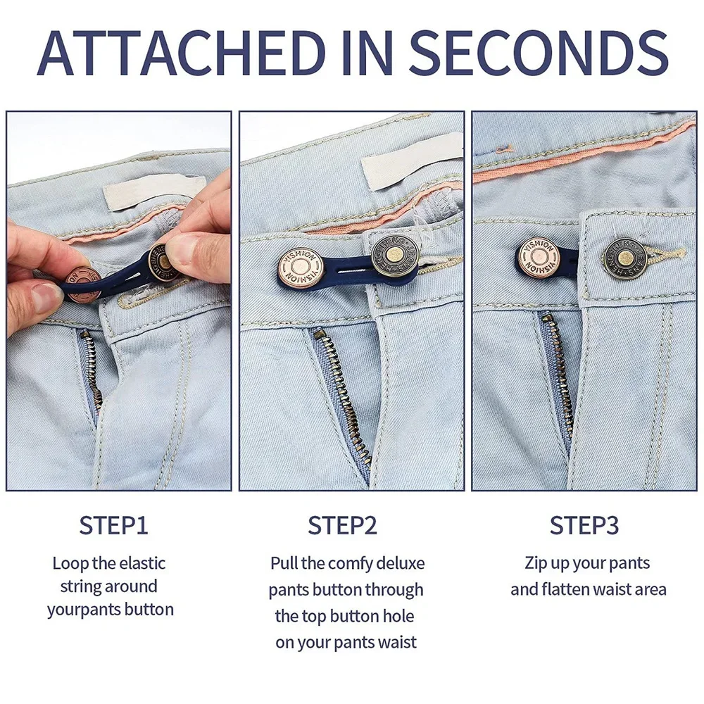 6er-Set Jeans- & Hosen-Tailleverlängerungsschnallen, universeller Taillenexpander, DIY-Bastel-Metallknopf, einziehbarer Taillenverlängerungsknopf – Detail 5