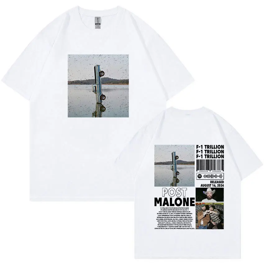 P-Posts M-Malones F1 Trillion Album Graphic T Shirts Men's Hip Hop Vintage Fashion T-shirt 100% Cotton Oversized Tees Streetwear