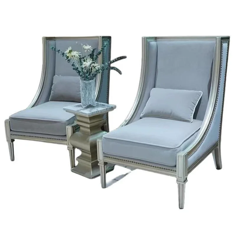 

Light luxury solid wood furniture single leisure chair fabric sofa chair French classical balcony tiger master