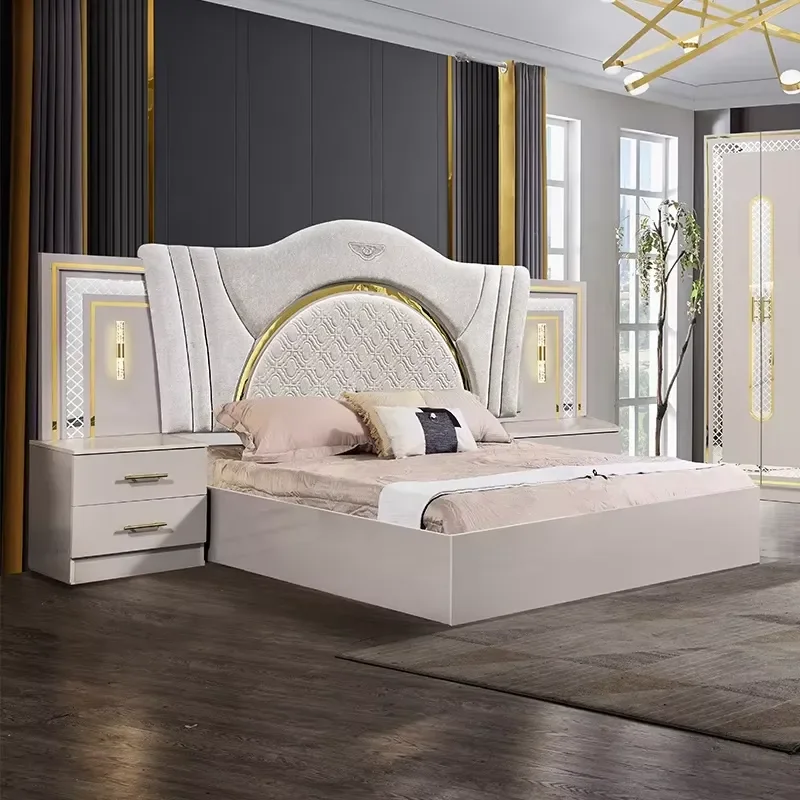 Modern Luxury Wooden Bed Frame Full Double King Size Bedroom Furniture Set High End Minimalist Home Decor
