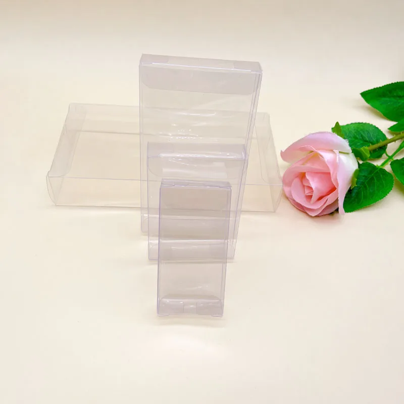 50pcs 2xBxC Clear PVC Transparent Candy Box for Jewelry Packaging Box Christmas Wedding Plastic Gift Boxes Storage Open 2 Side