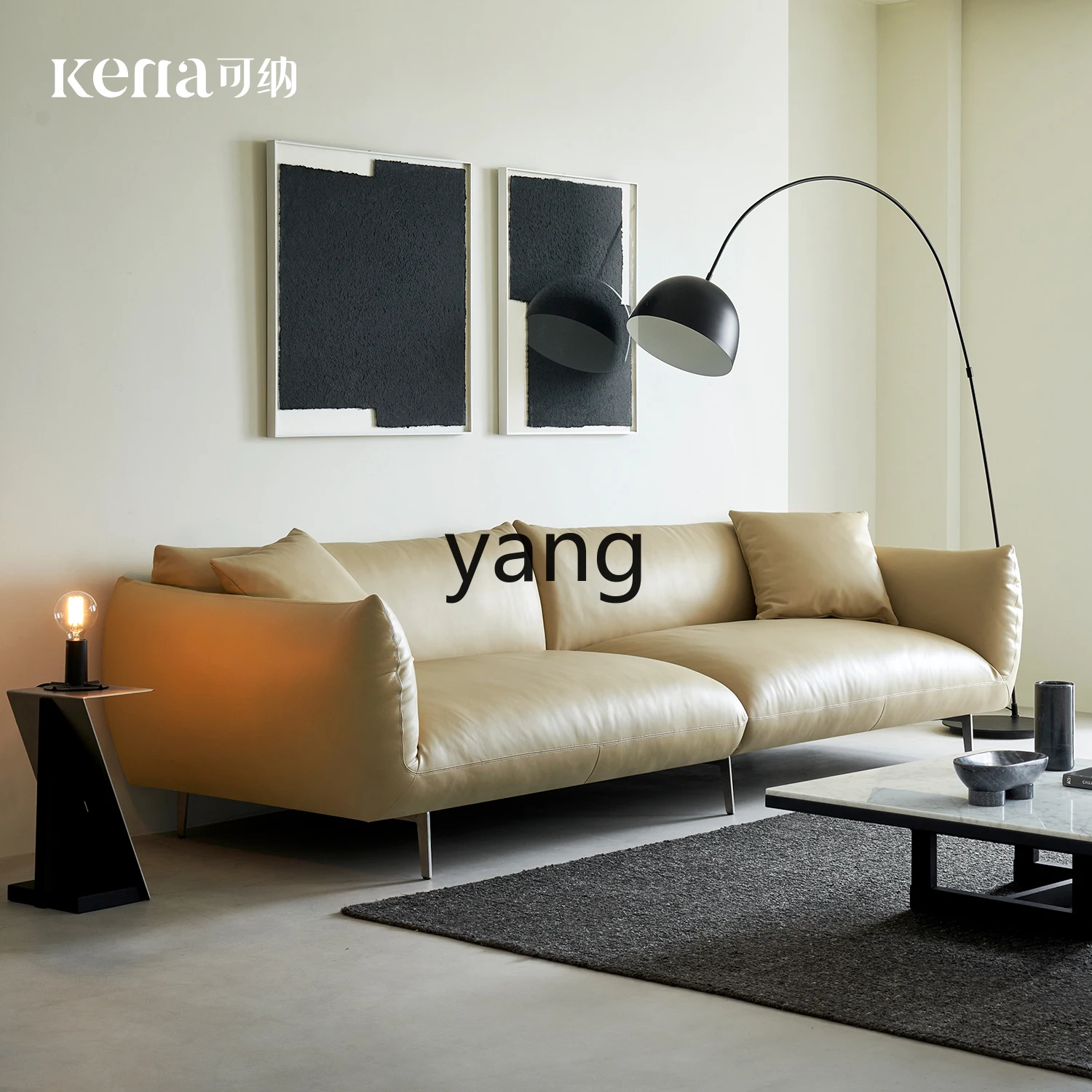LTT sofa full leather living room advanced modern minimalist straight row three-person large apartment villa
