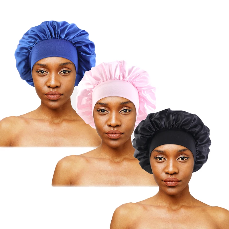 3 TEILE/LOS Unisex Elastische Band Kappe Für Krempe Nacht Hut Bad Kappe Extra Große Satin Seidige Motorhaube Schlaf Hut Für Lockige federnd – Detail 2