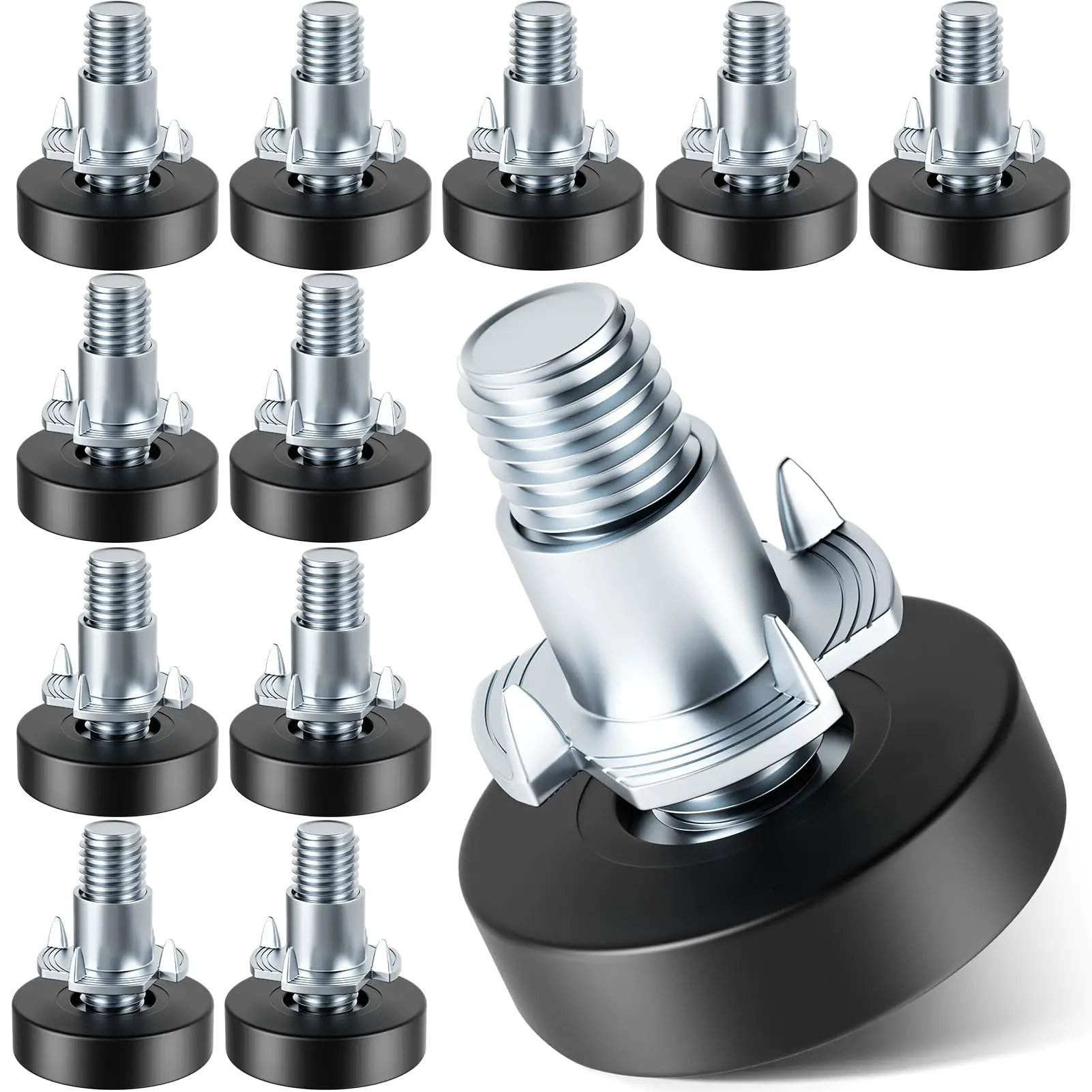 

12-Pack Adjustable Furniture Leveling Feet With T-Nuts, 1/4-20 UNC Thread Screw-On Leg Levelers For Tables, Chairs, Stools,