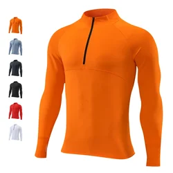 T-shirt sportiva da uomo ad asciugatura rapida di alta qualità Abbigliamento sportivo Manica lunga Corsa Abbigliamento da palestra Camicia a compressione fitness Pullover con zip