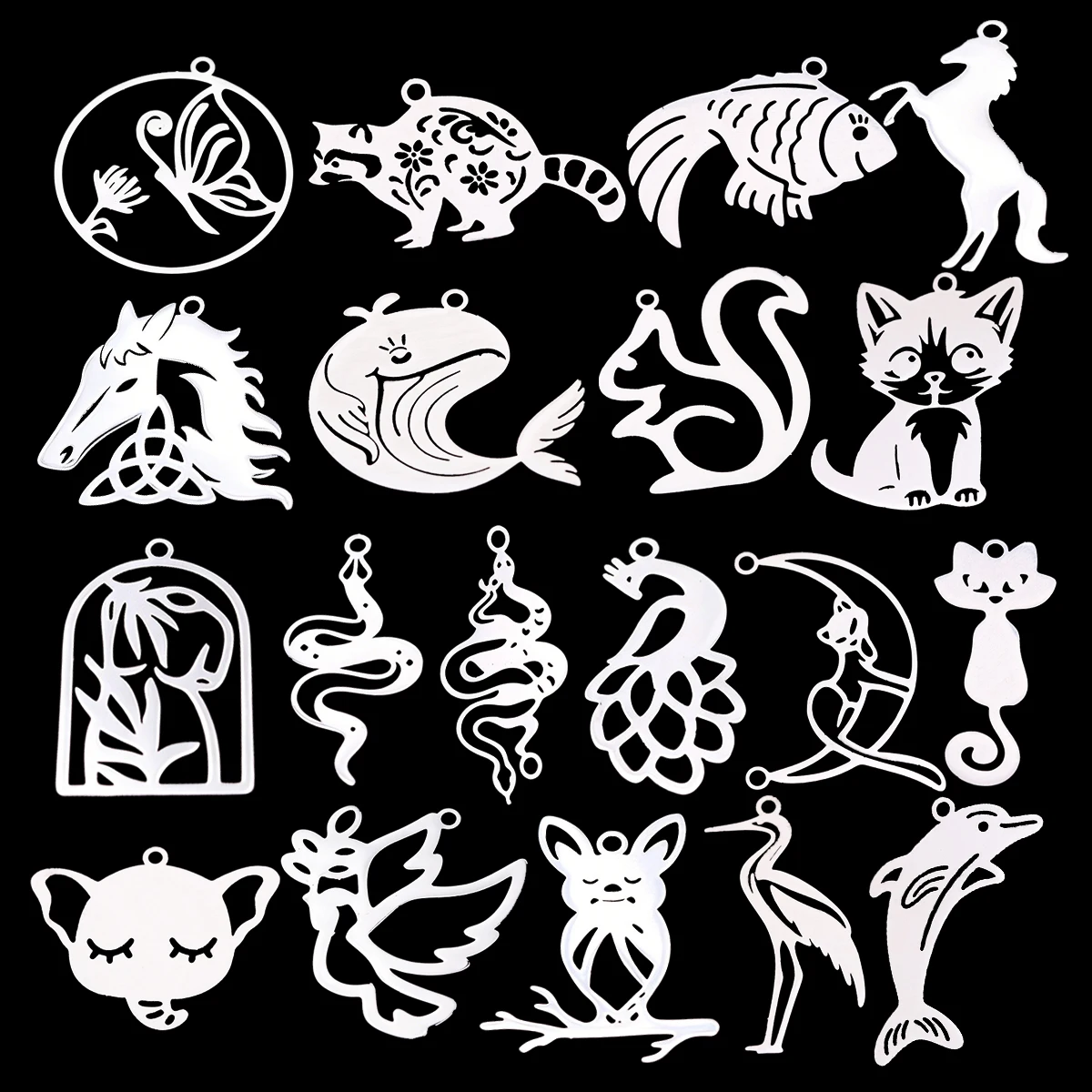 3pcs Stainless Steel Hollow Animal Charms Butterfly Cat Snake Peacock Dolphin Pendant for DIY Jewelry Making Earrings Necklace