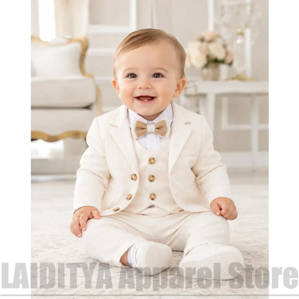 Baby Boys Striped 3 Piece Suit Blazer Vest Pants Formal Wedding Birthday Party Costume Infant Photoshoot Outfit Kids Clothes