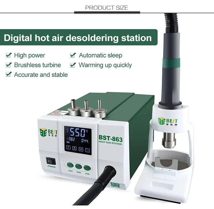 BST-863 heat gun welding table 1200W digital display LCD touch temperature controller anti-static electric wind gun