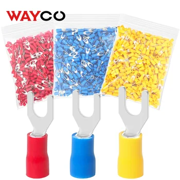 500 قطعة محطة تجعيد الشوكة M4/M5/M6 المقابس بأسمائها الحقيقية الحلقات المعزولة مسبقًا لموصلات نهاية سلك كابل كهربائي لصق