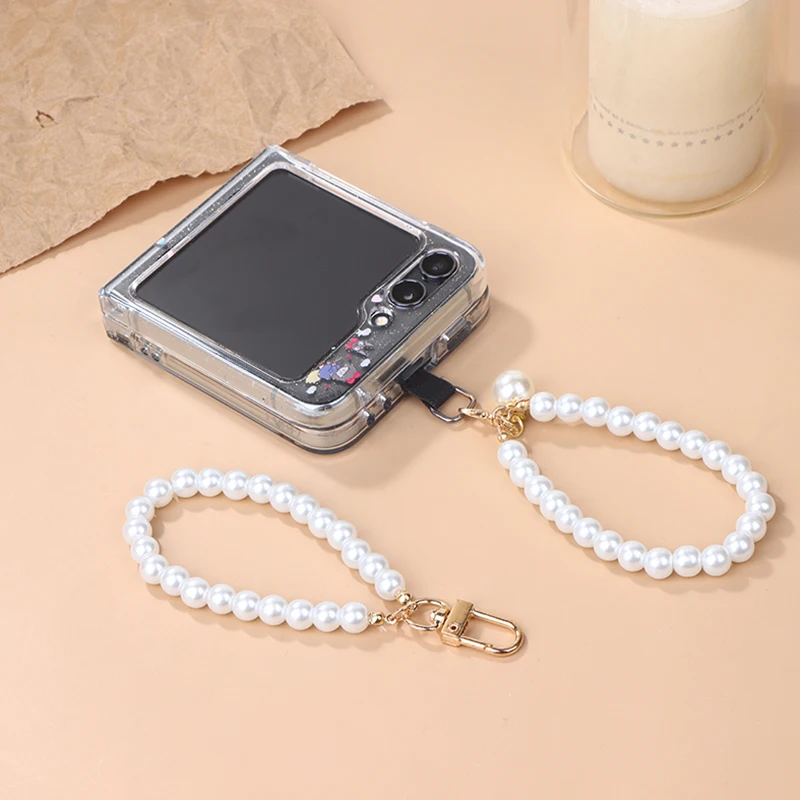 Simulated Pearl Keychain Earphone Bag Pendant Wrist Beaded Key Holder Pearl Beaded Bracelet Keyring Women Mobile Phone Ornament