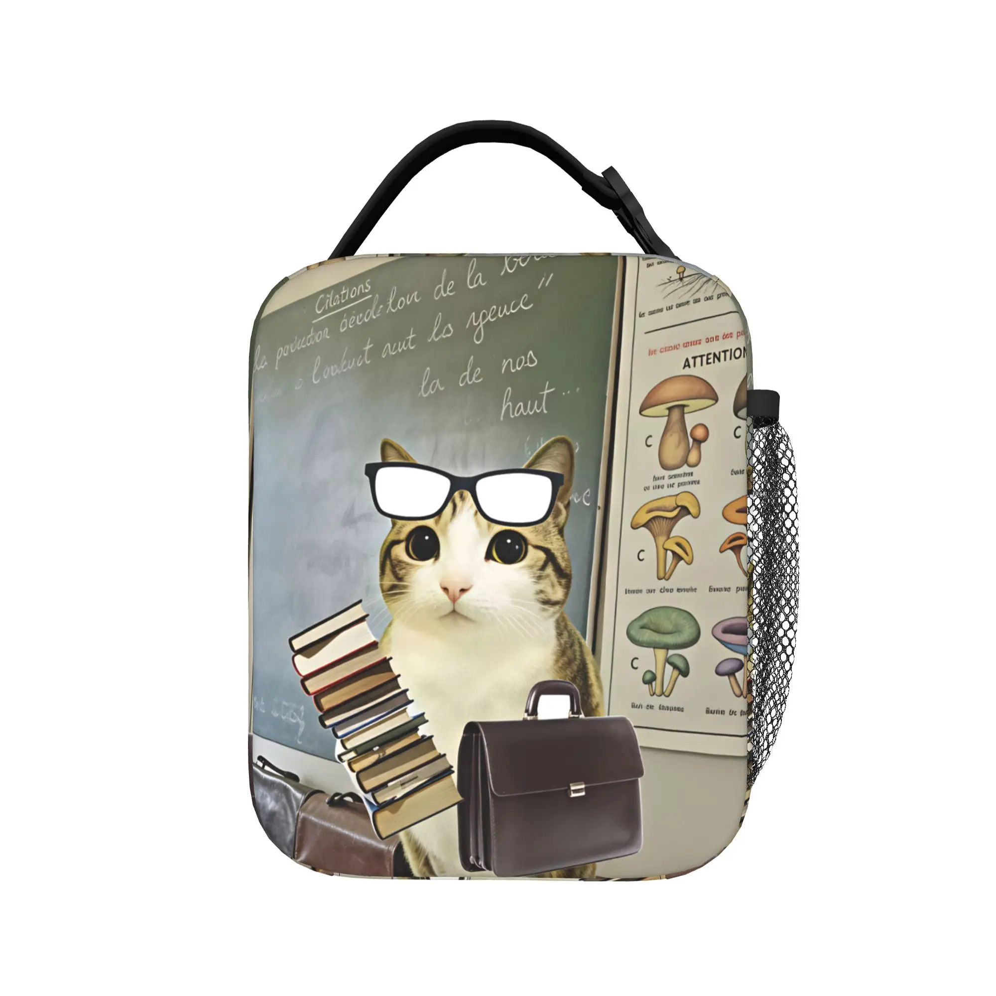 Cat Owl Funny  Lunch Bag  Kawaii Lunch Box Office Portable Tote Food Bags For Men Oxford Print Cooler Bag