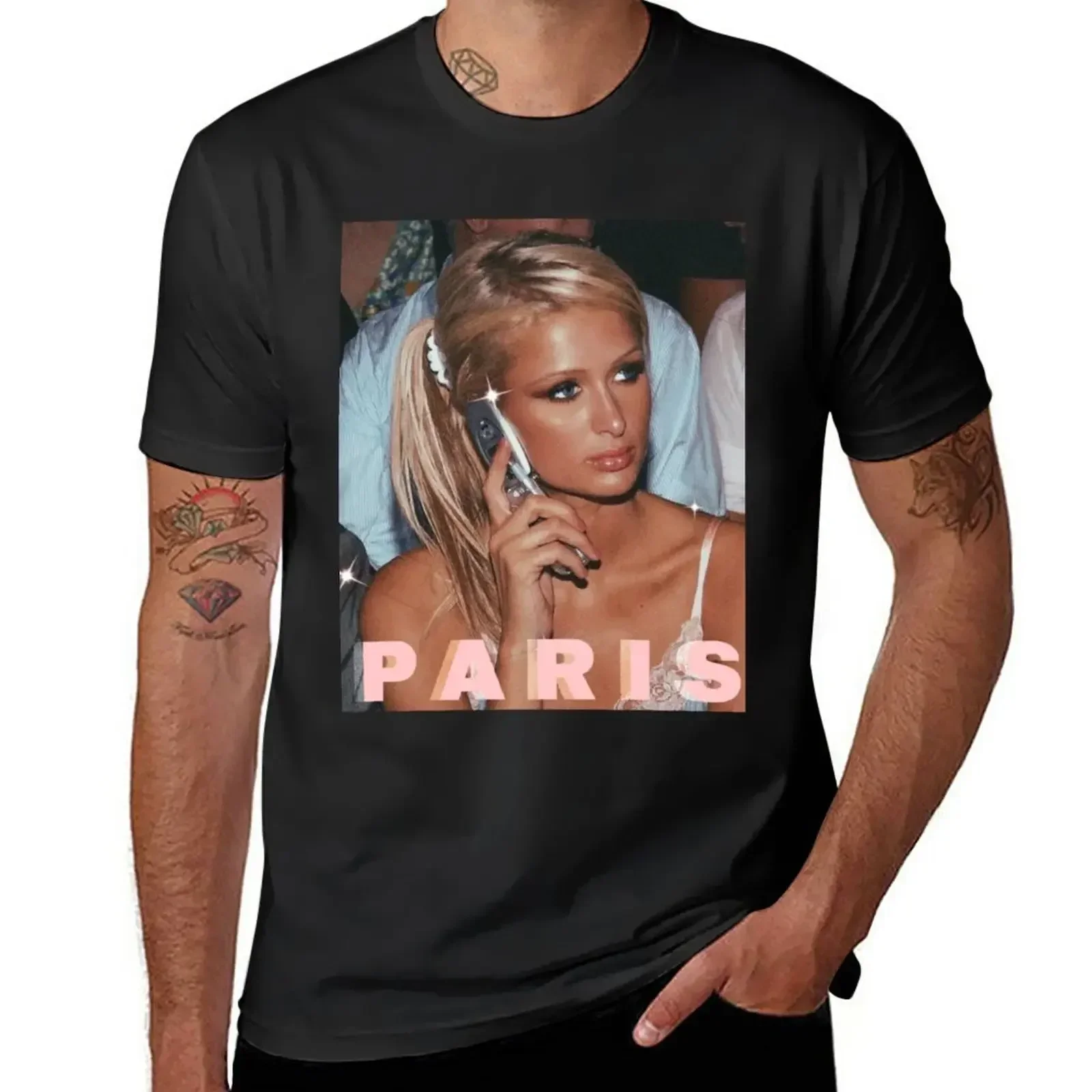 funnys anime mens graphic t-shirts Paris-Hilton T-Shirt  COTTON New Arrival streetwear style Round Neck 2024 men clothing