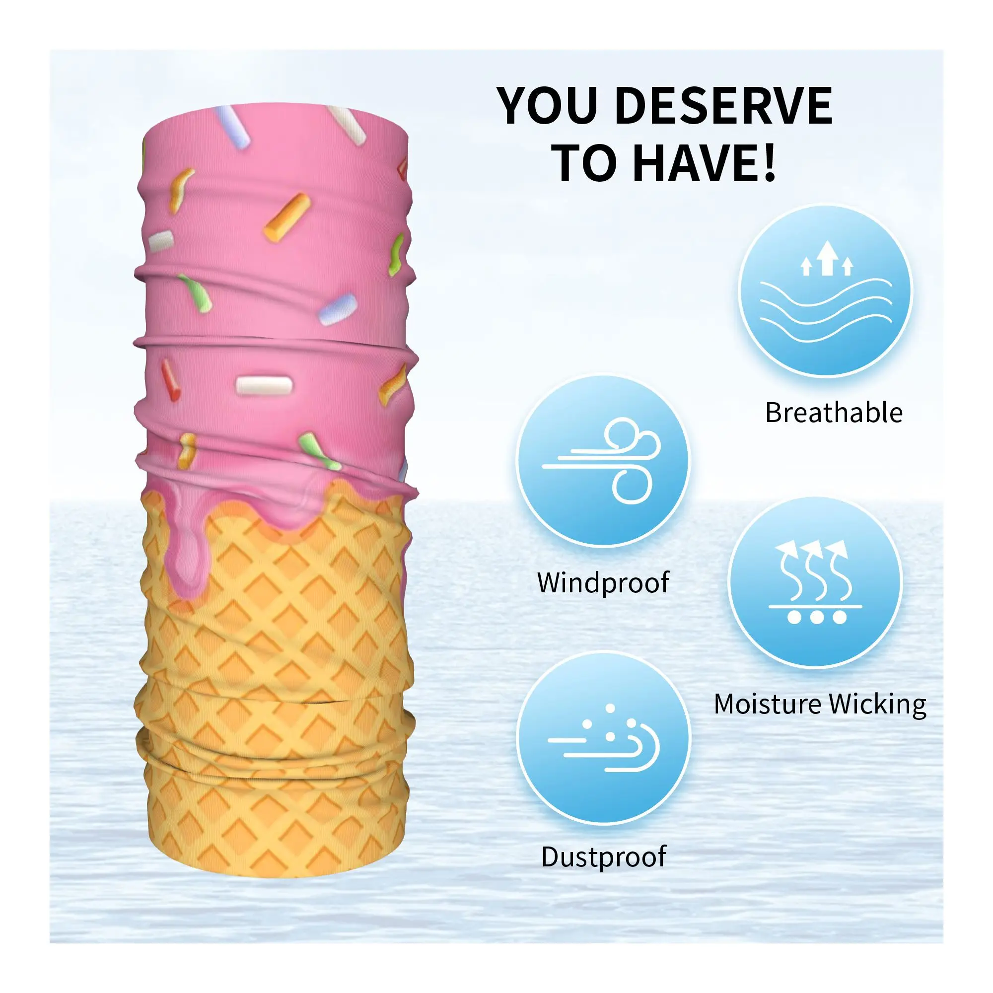 الفراولة الآيس كريم باندانا الرقبة الجراب مطبوعة الوجه وشاح دافئ بالاكلافا المشي لمسافات طويلة الصيد للرجال النساء الكبار قابل للغسل