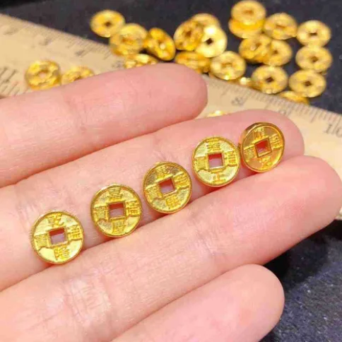 

24K Pure Gold Coins 999 Yellow Gold Emperor Coin Bracelet Red Strap 999 coins 8mm