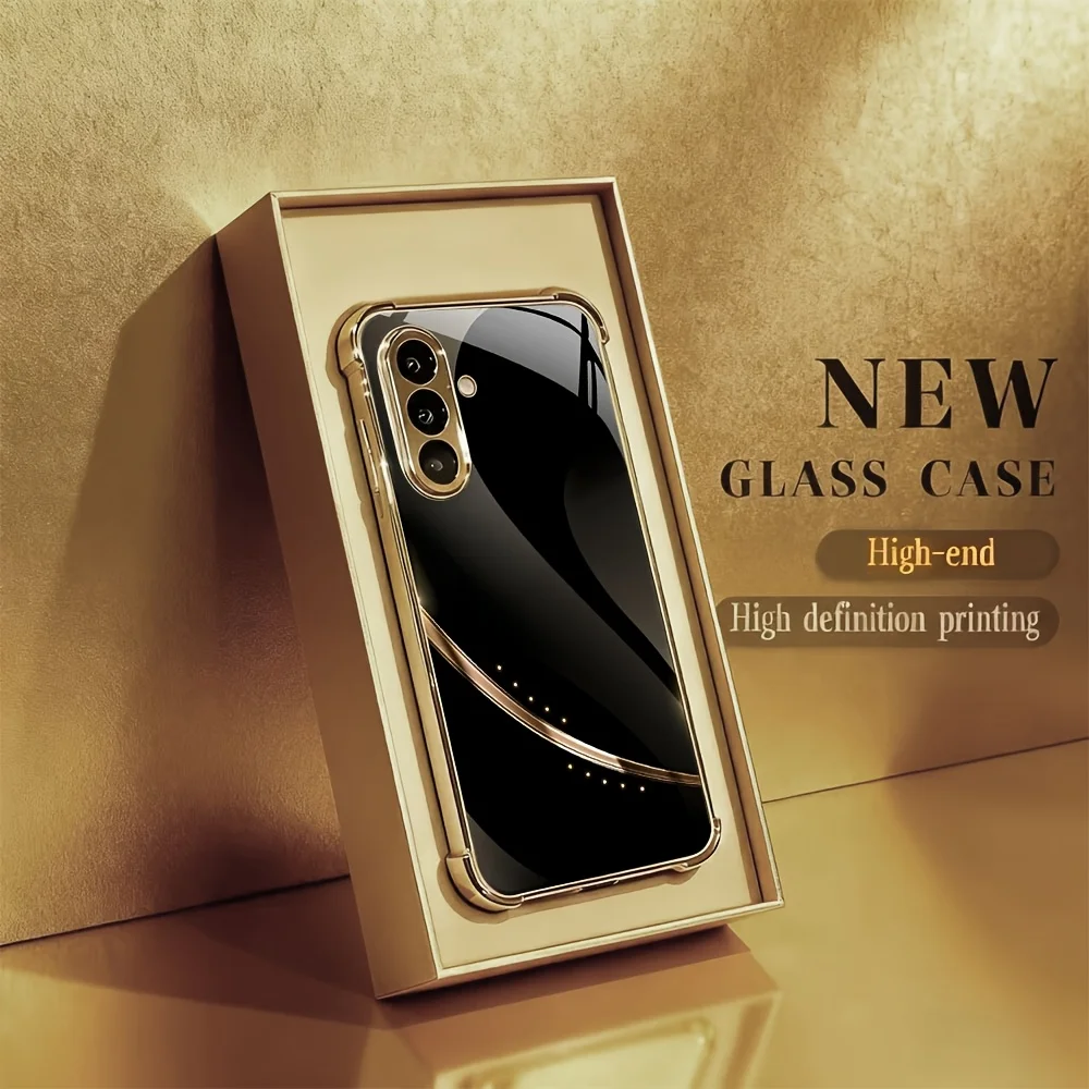 Black Rhyme Flowing Light Pattern Glass Phone Case Suitable for Samsung Galaxy S26 S25 S24 S22 S21 S20 FE/Ultra/Plus Anti Drop