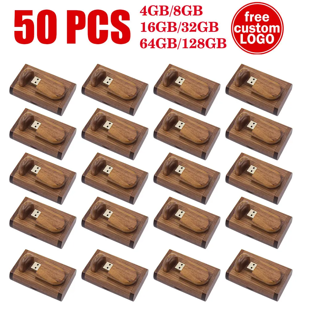 50pcs Wooden USB 2.0 Usb Flash Drive Pen Drive Pendrive 4GB 8GB16GB 32GB 64GB Memory Card Stick Creative Personal LOGO Wholesale