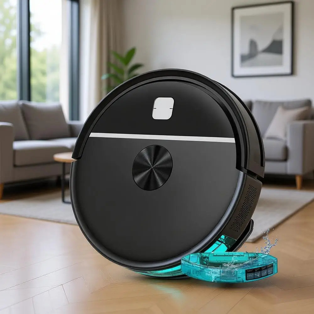 

3500Pa Powerful Suction 2 in 1 Mopping Robot Vacuum Cleaner, Dustbin and Watertank, Pet Hair, Hard Floor and Low Pile Carpet, Bl