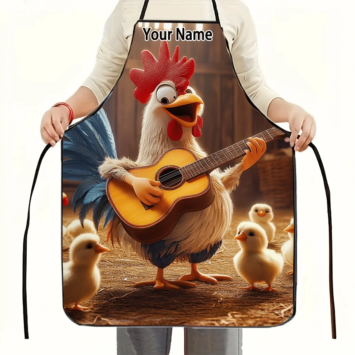 Customize A PC With Personalized Text A Rooster Playing Guitar Patterned Aprons Stylish Design Aprons Party Baking Holiday Kitch
